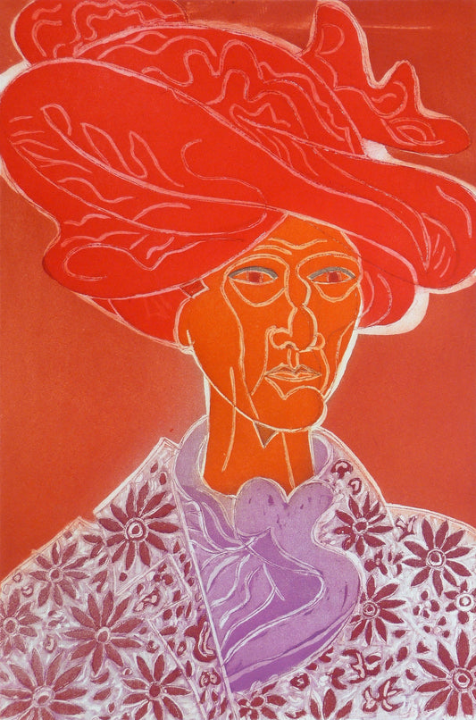 Red self-portrait with turban