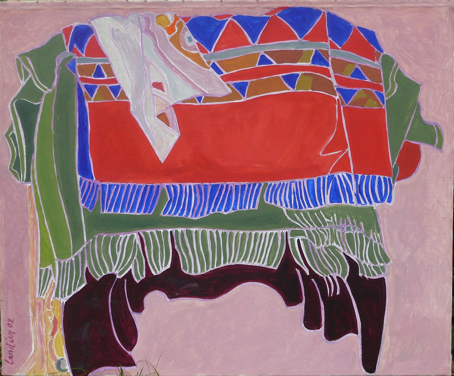 The silk scarf on Peruvian blankets